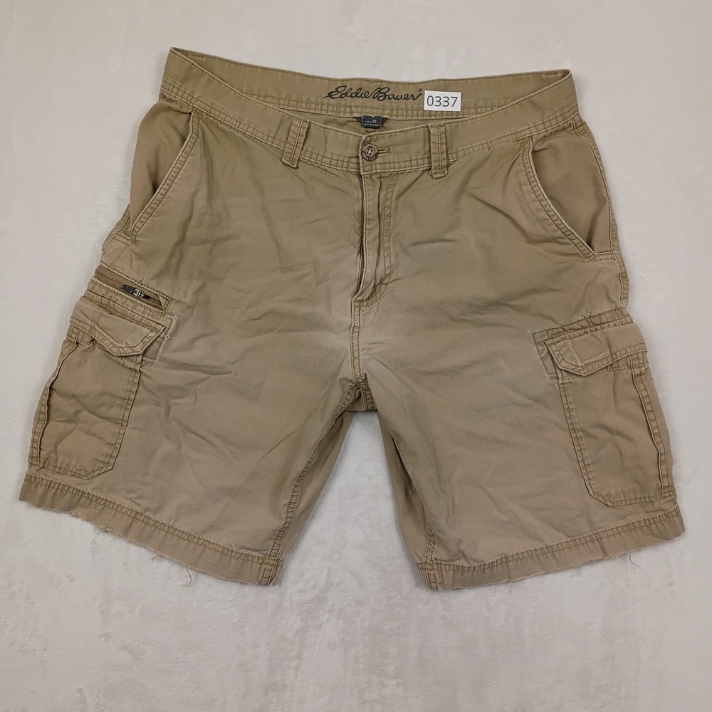 Eddie Bauer Cargo Shorts Mens 35 Tan Khaki Utility Hiking Outdoors Gorpcore